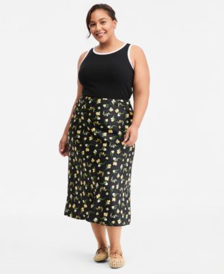 On 34th Trendy Plus Size Floral Midi Slip Skirt, Macy's Exclusive
