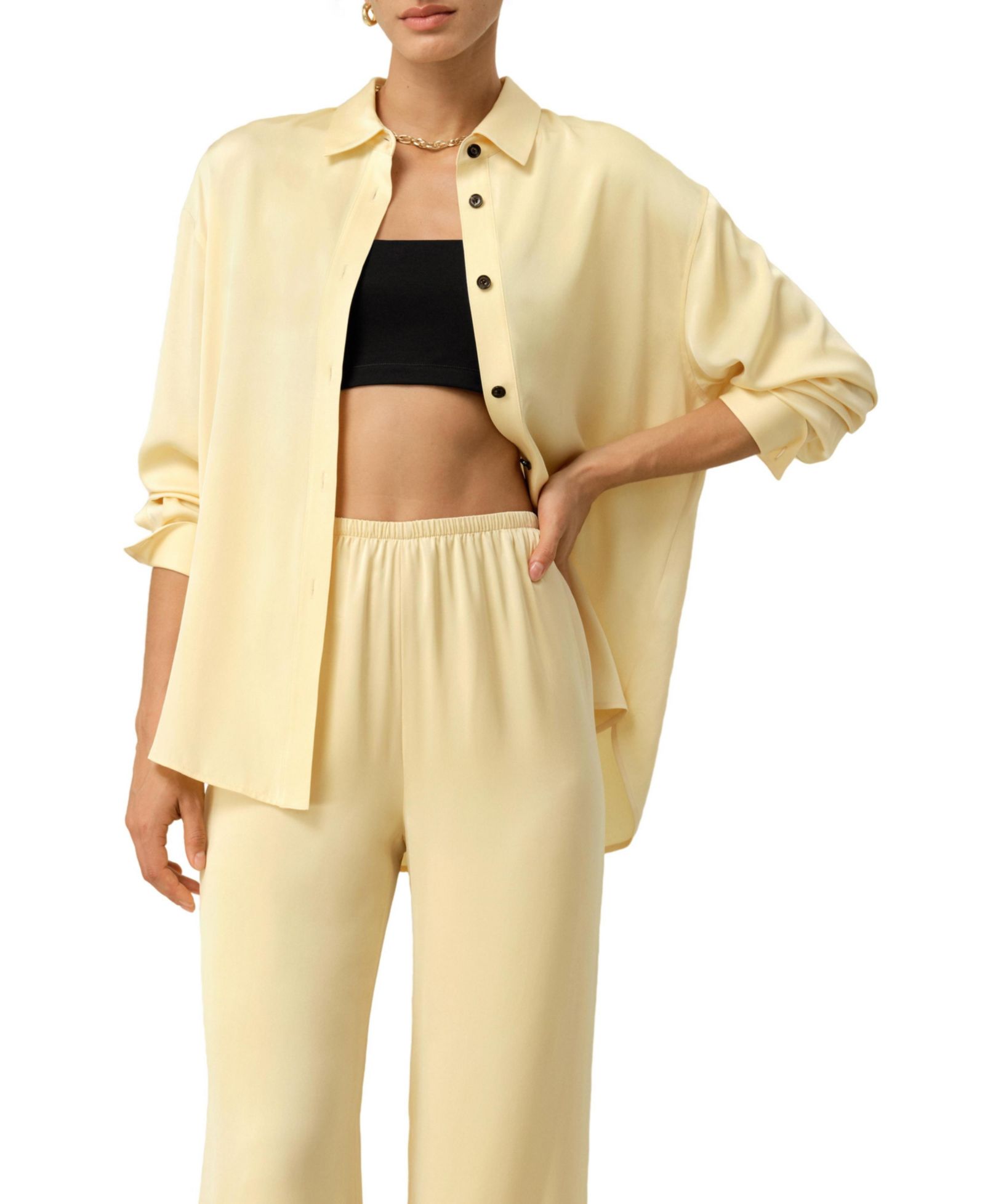 LILYSILK Women's Stretch Double Georgette Oversized Shirt