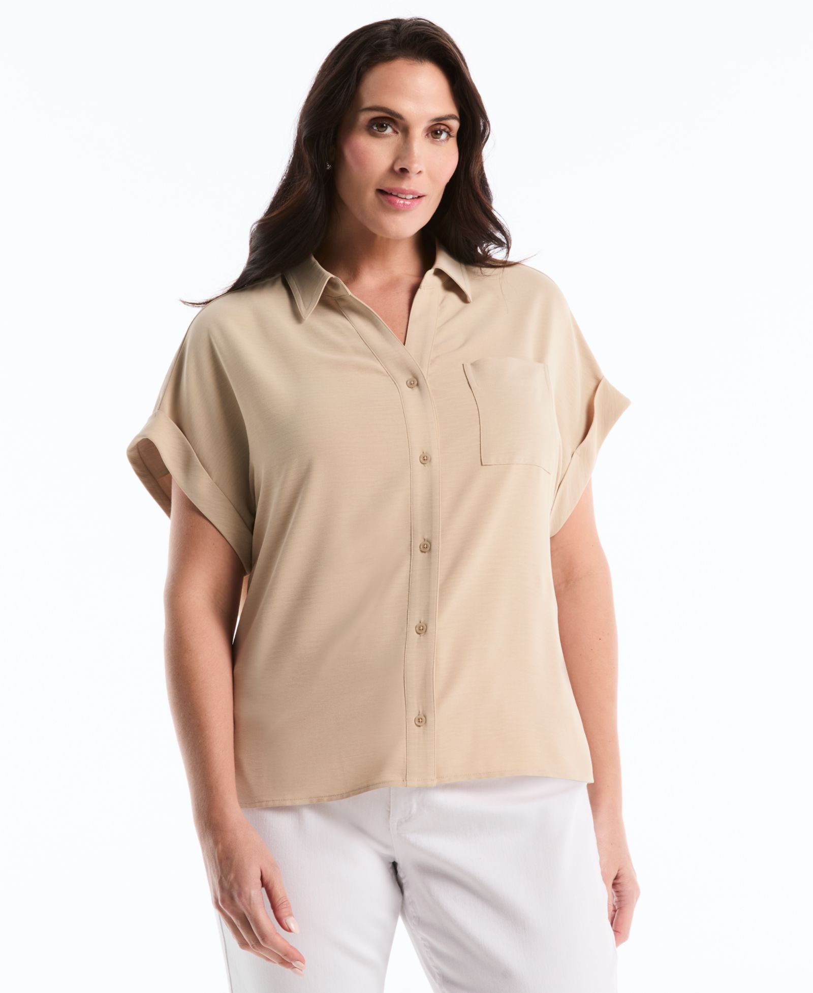 Rafaella Plus Size Roll Short-Sleeve Shirt