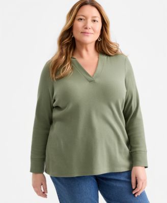Style & Co Plus Size Long-Sleeve V-Neck Waffle Hoodie, Macy's Exclusive