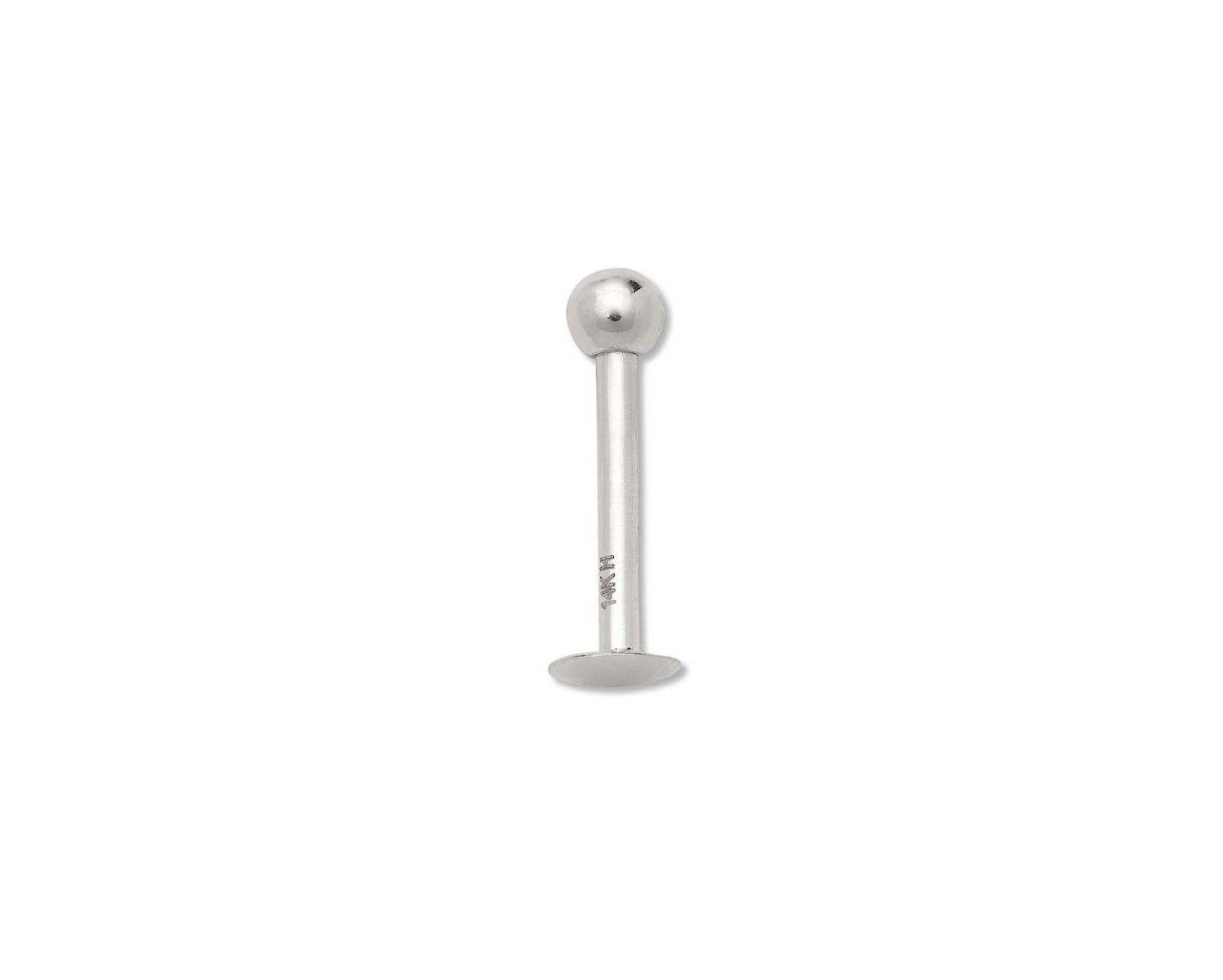 Curata Jewelry Solid 14k Yellow or White Gold 16G 3mm Ball Labret Tragus Ear Lip Ring Stud