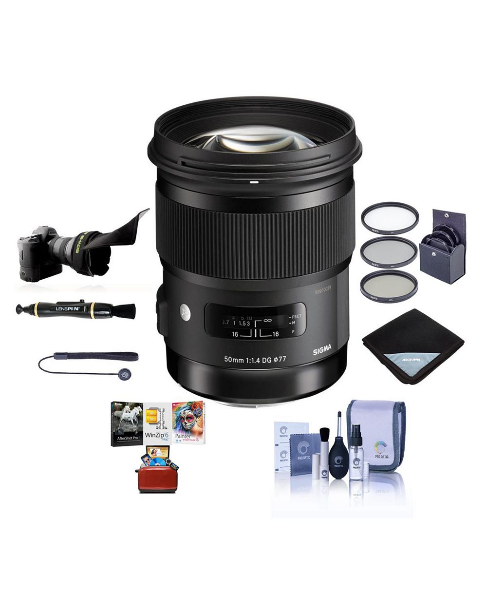 Sigma 50mm f/1.4 DG HSM Art Lens for Nikon Cameras- Bundle with 77mm Filter Kit, FlexLens Shade, Lens Wrap (19x19), Cleaning Kit, Cap Leash