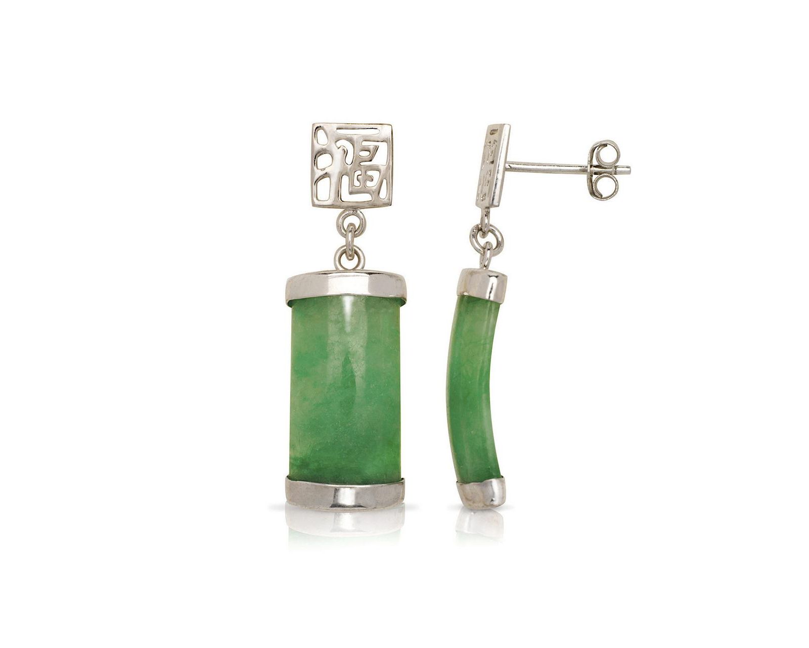 Серьги Curata Jewelry 925 Sterling Silver Rhodium Dyed Jade Segment Drop Longevity 30x8mm