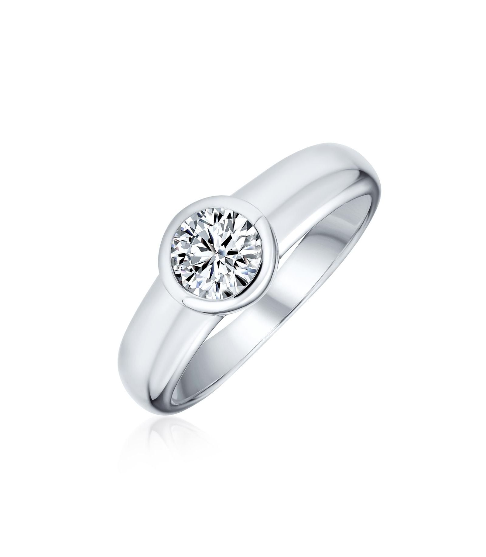 Помолвочное кольцо Bling Jewelry современное простое, 1CT Cubic Zirconia CZ, серебро .925