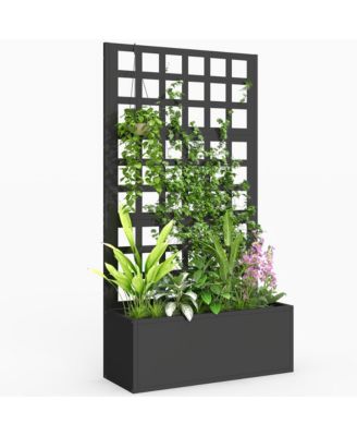 Outsunny Metal Planter Box with Trellis, Drain Holes