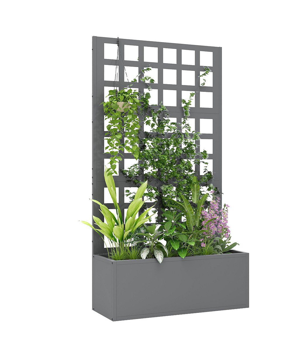 Outsunny Metal Planter Box with Trellis, Drain Holes