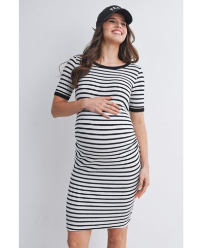 Hello Miz Women's Striped Bodycon Short Sleeve Dress