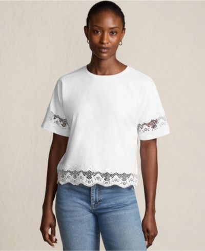 Женская футболка Lands' End Short Sleeve Slub Jersey Cutwork
