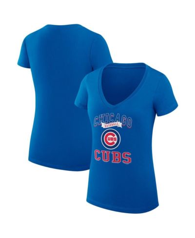 G-III 4Her by Carl Banks Women's Royal Chicago Cubs Super-Slim Fit Lightweight Team Logo Graphic V-Neck T-Shirt