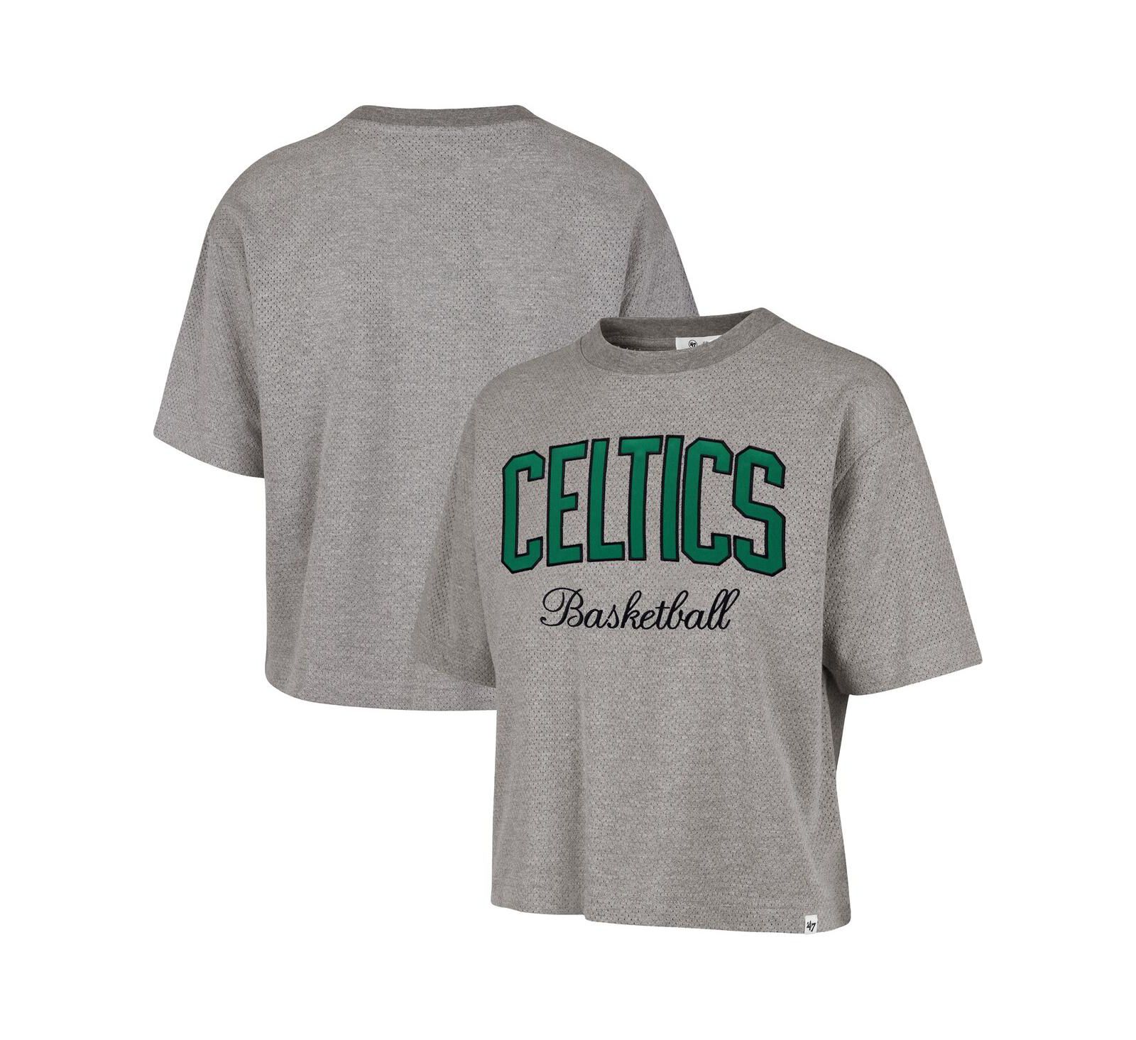 '47 Brand Women's Gray Boston Celtics Pivot Drop Needle Cropped T-Shirt