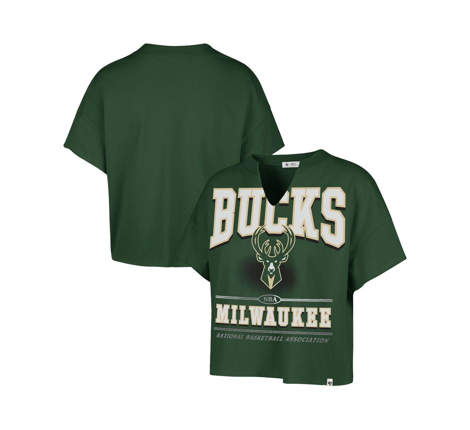 '47 Brand Women's Hunter Green Milwaukee Bucks Elation Oversized Notch Neck T-Shirt