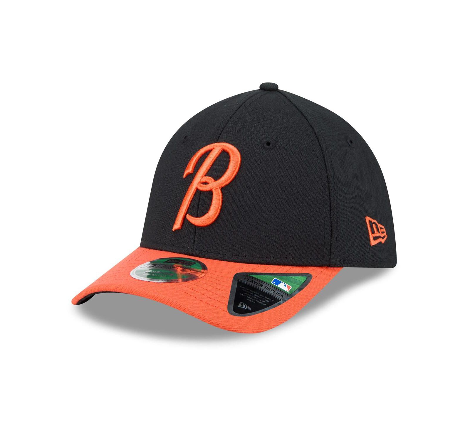 New Era Men's Black/Orange Baltimore Orioles Player Replica 39THIRTY Flex Hat