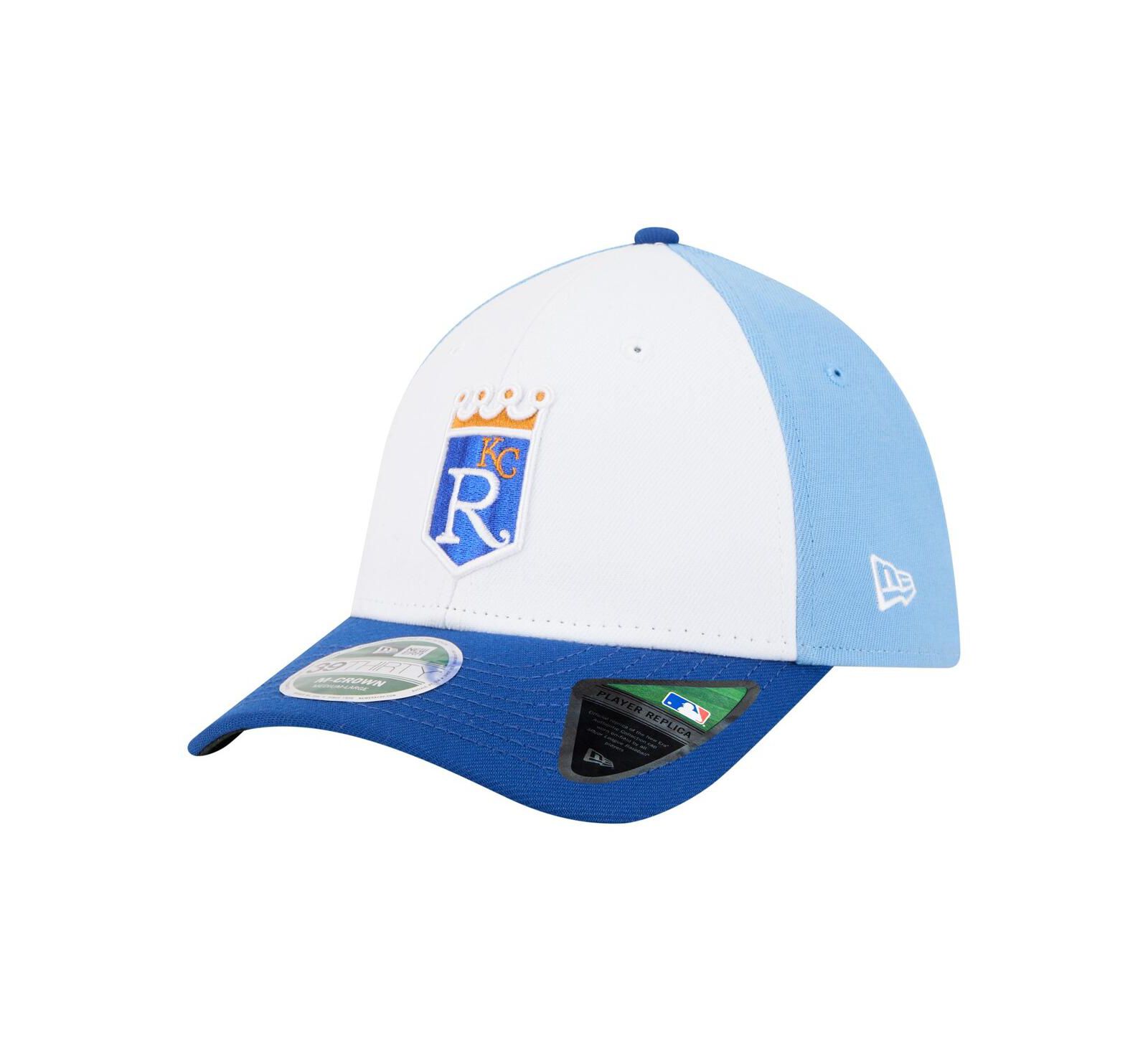 New Era Men's White/Royal Kansas City Royals Player Replica 39THIRTY M-Crown Flex Hat