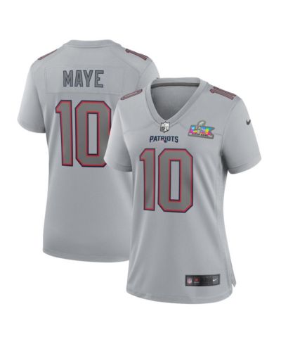 Nike Women's Drake Maye Silver New England Patriots Super Bowl LX Patch Atmosphere Fashion Game Jersey