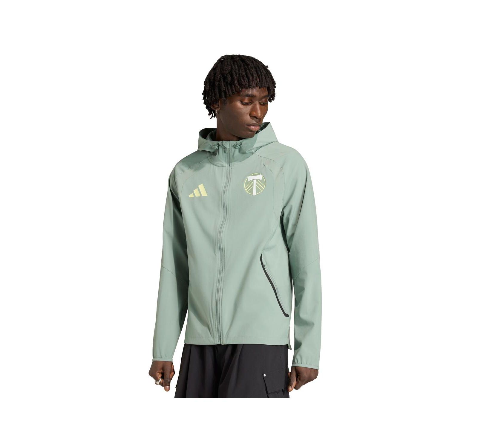 Adidas Men's Light Green Portland Timbers Tiro Travel Full-Zip Hooded Windbreaker