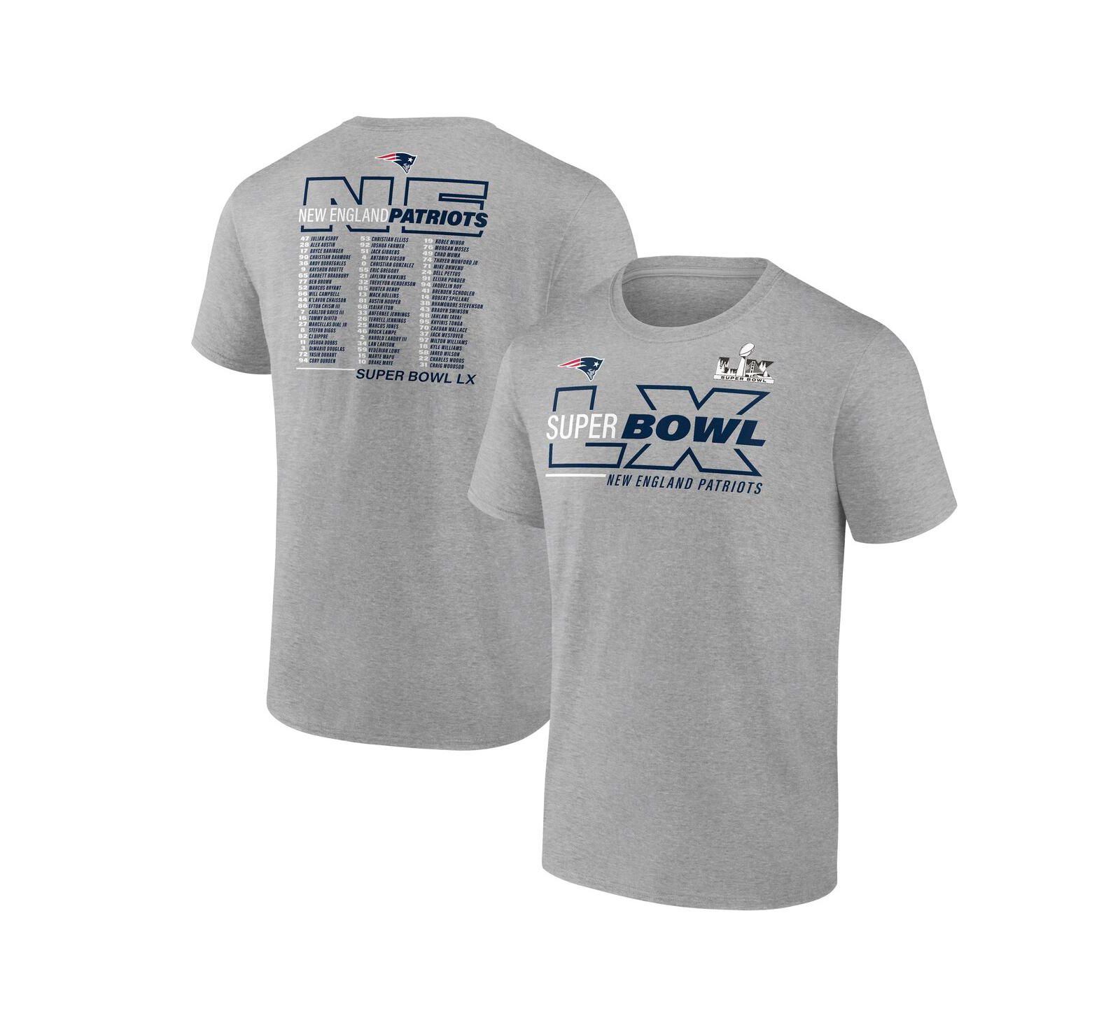 Fanatics Мужская футболка New England Patriots Super Bowl LX Roster Heather Gray