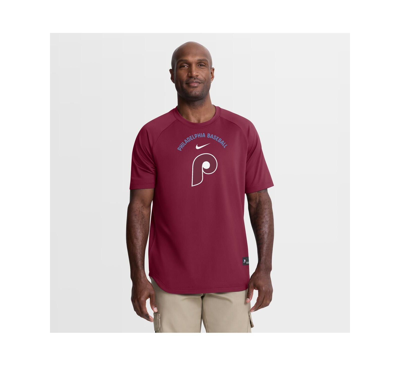 Nike Men's Burgundy Philadelphia Phillies Authentic Collection Batting Practice Pre-Game Raglan Dri-FIT T-Shirt