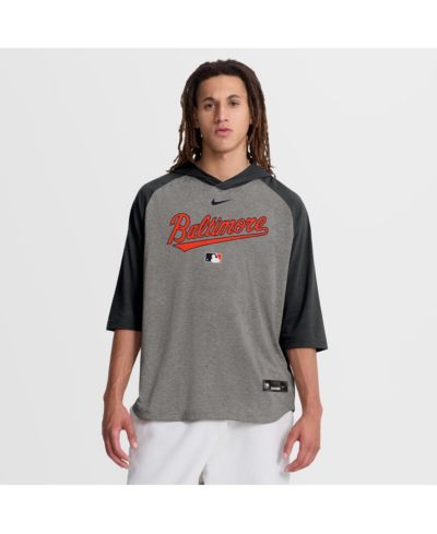 Nike Мужская футболка Black Baltimore Orioles Authentic Collection Flux Dri-FIT Raglan 3/4-Sleeve Hooded T-Shirt