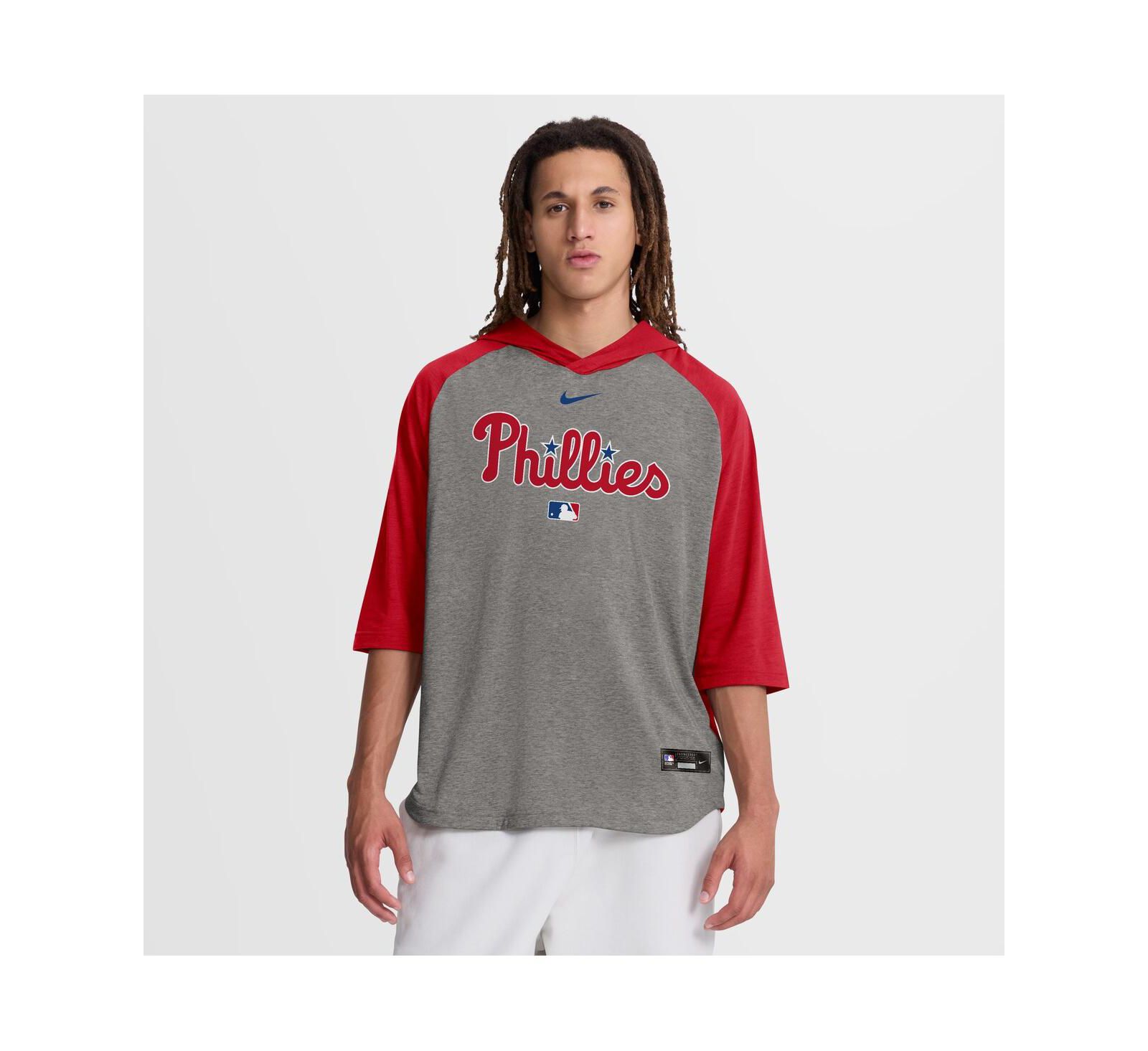 Nike Men's Red Philadelphia Phillies Authentic Collection Flux Dri-FIT Raglan 3/4-Sleeve Hooded T-Shirt