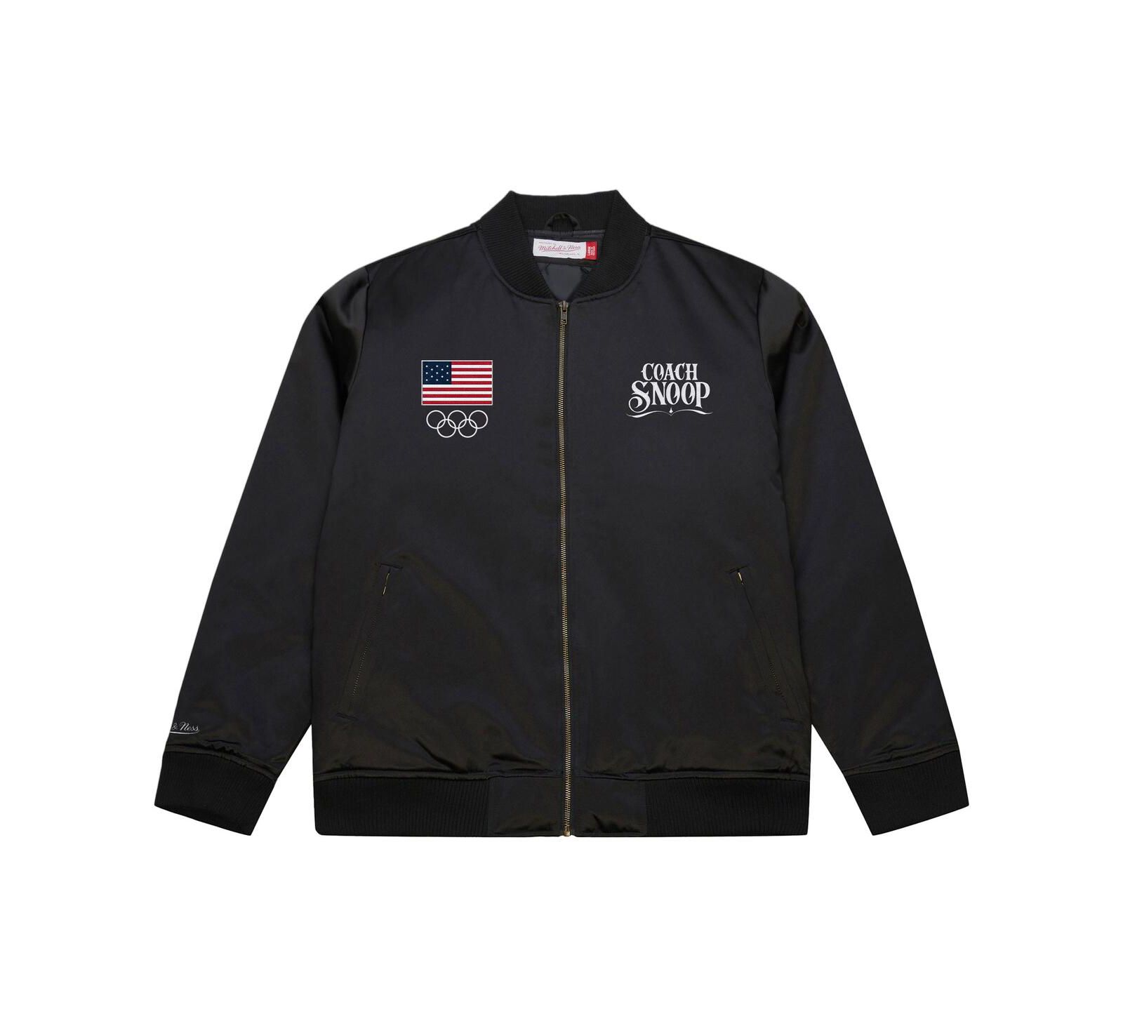 Мужская бомбер-куртка Mitchell & Ness Black Team USA Coach Snoop Satin Full-Zip