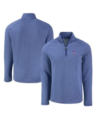 Cutter & Buck Men's Heather Royal New England Patriots Peshastin Eco Fleece Tri-Blend Raglan Quarter-Zip Jacket