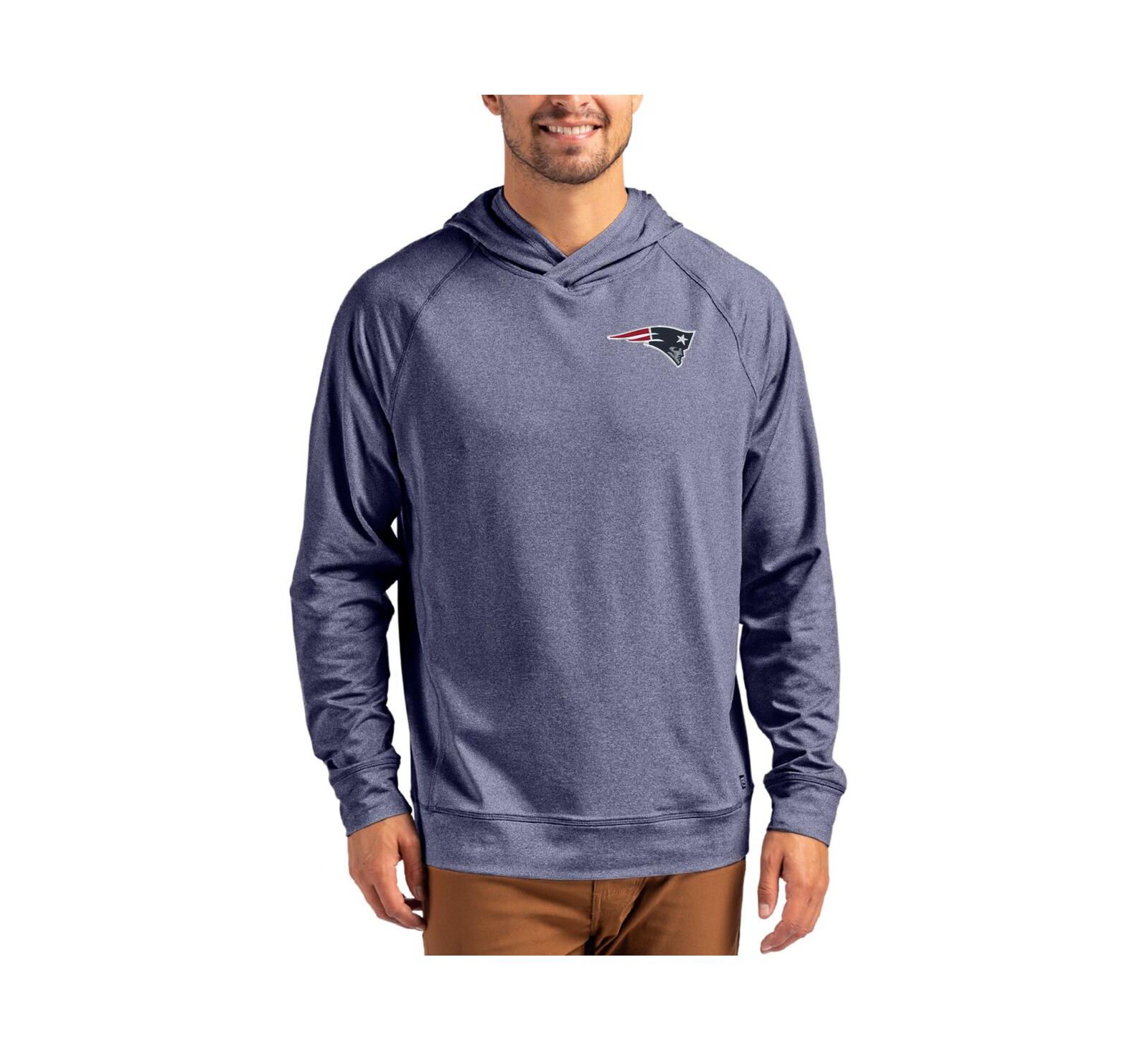 Cutter & Buck Men's Heather Navy New England Patriots Adapt Knit Raglan Pullover Hoodie