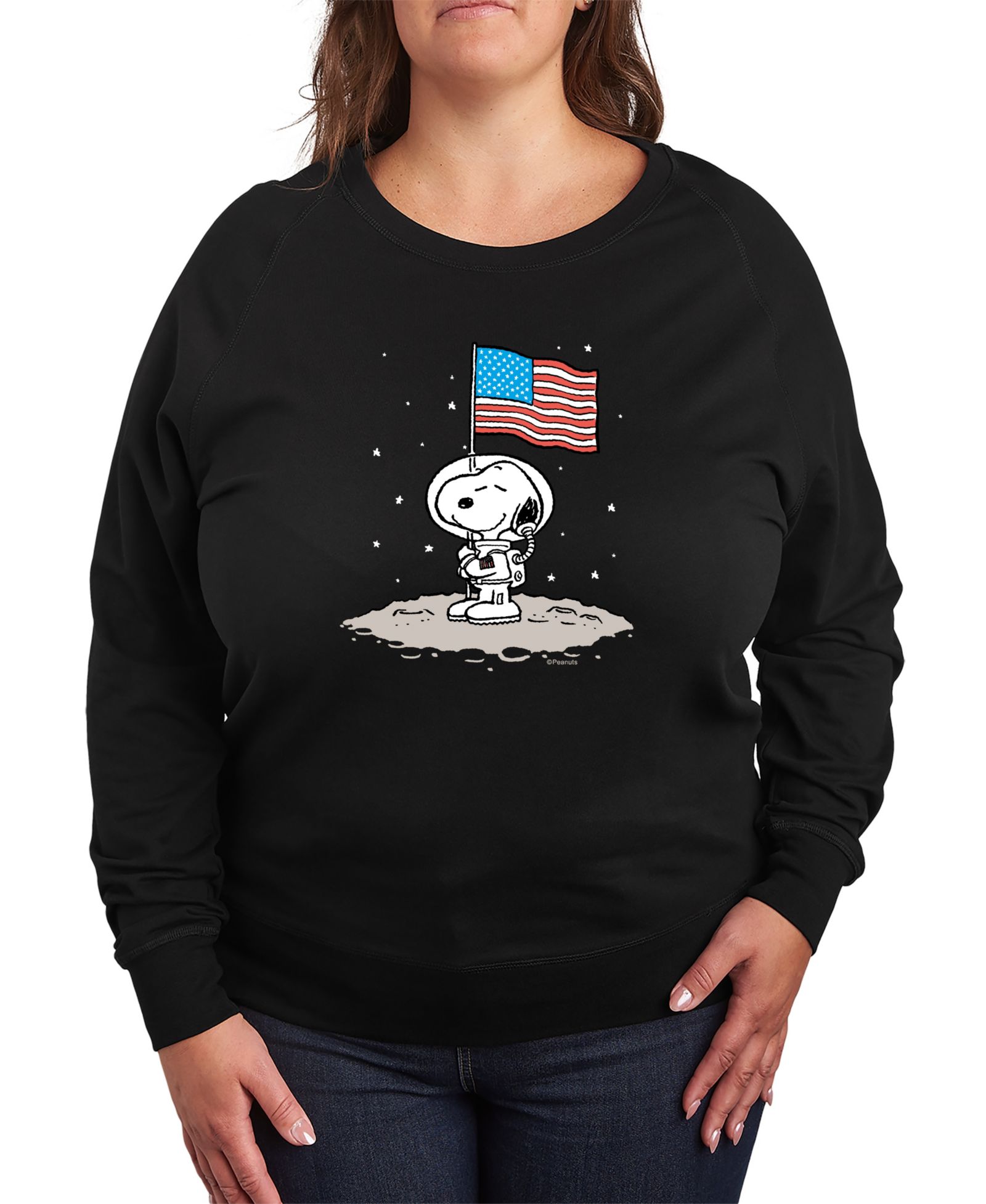Футболка Hybrid Apparel Plus Size Peanuts Snoopy Astronaut American Flag French Terry Graphic Crewneck