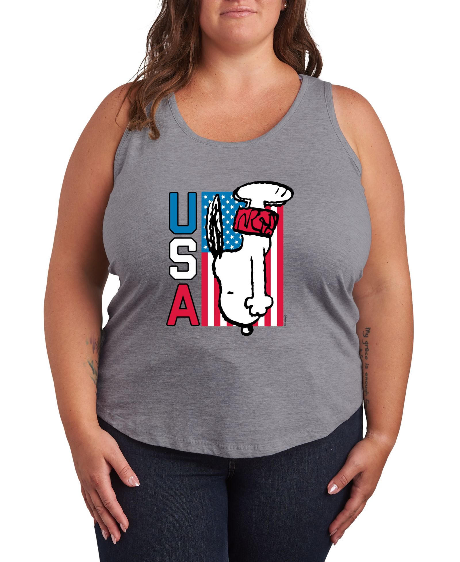 Майка Hybrid Apparel Plus Size Peanuts Snoopy Diving USA Racerback Graphic Crewneck