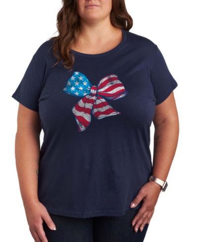 Hybrid Apparel Women's Instant Message American Flag Bow Graphic Crewneck T-Shirt