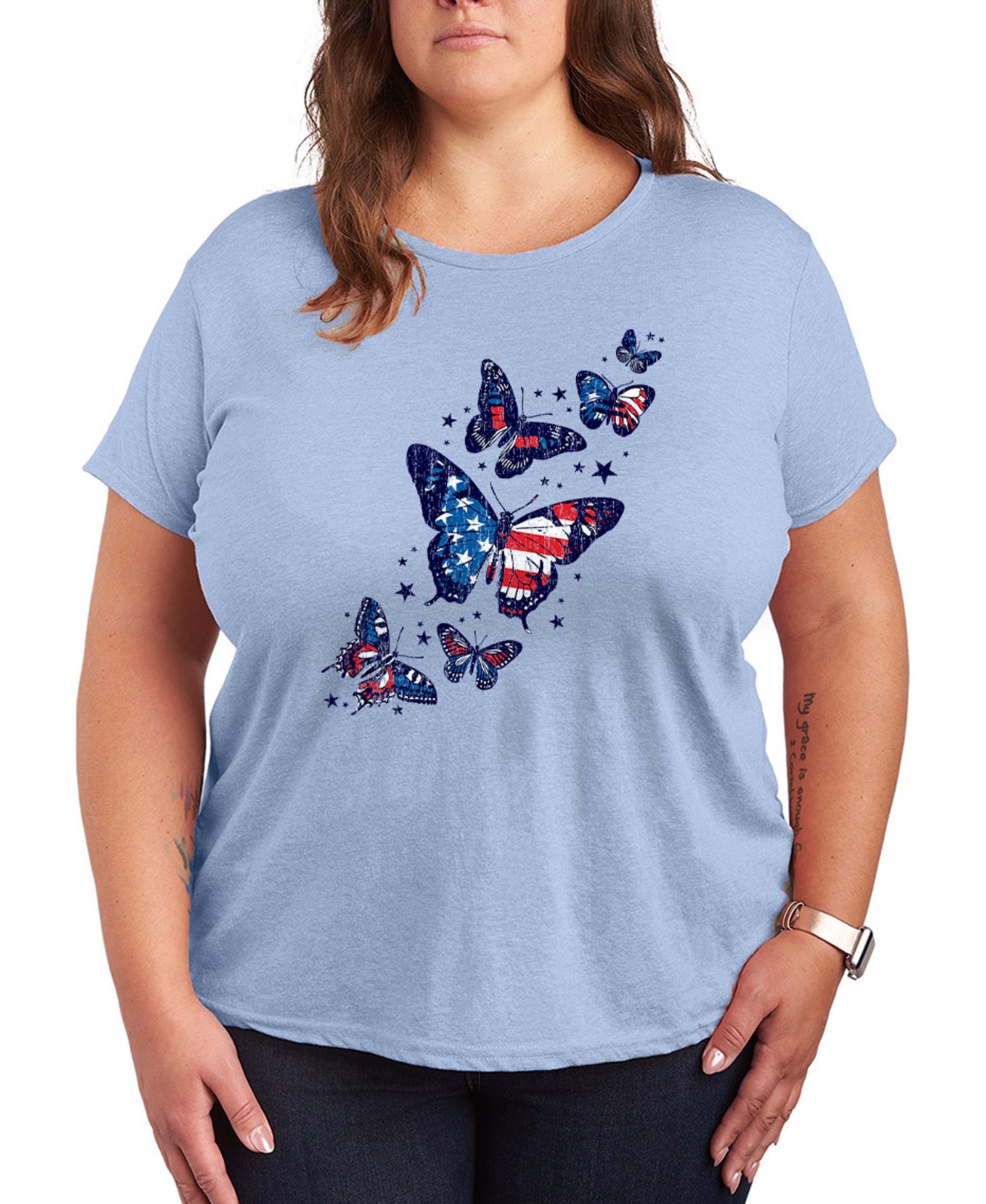Hybrid Apparel Plus Size футболка с графическим принтом Patriotic Butterflies и круглым вырезом