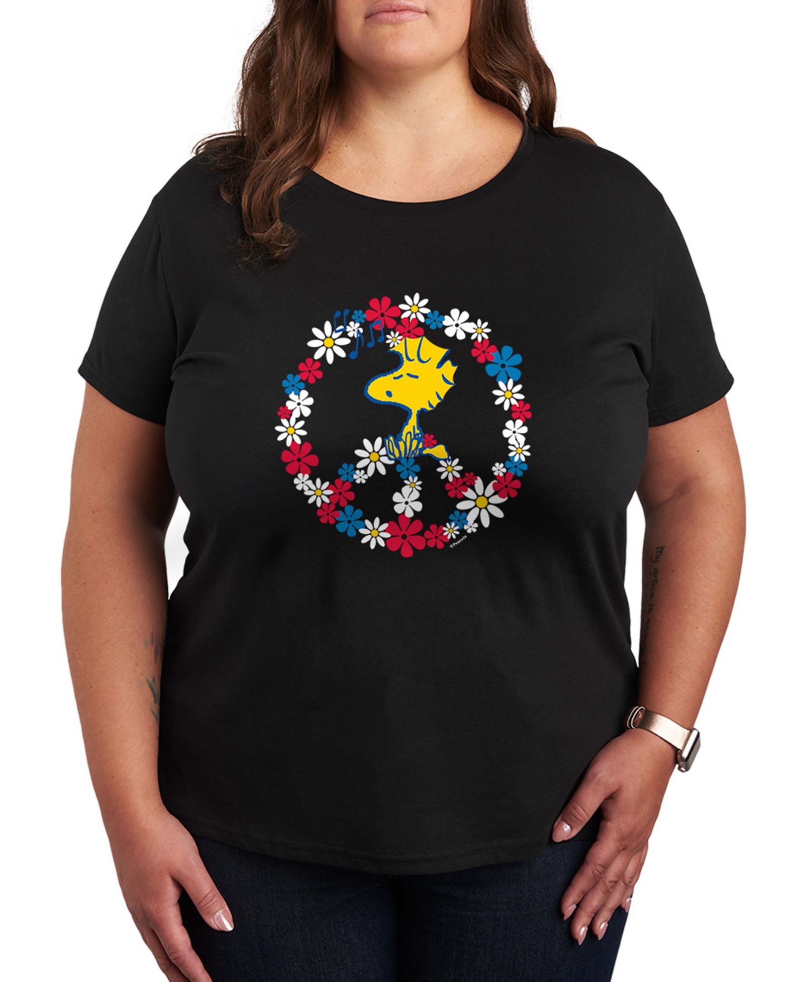 Hybrid Apparel футболка Plus Size Peanuts Woodstock Peace Americana Graphic Crewneck