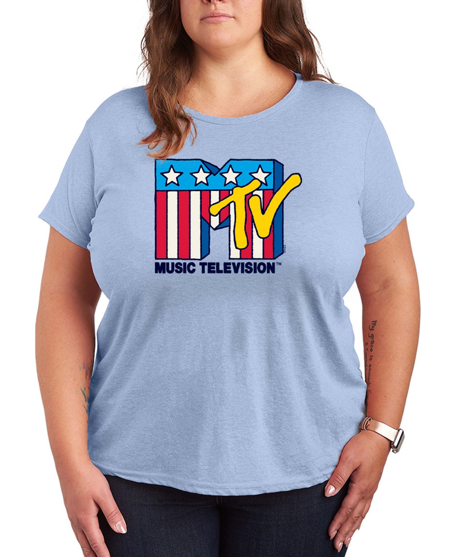 Футболка Hybrid Apparel Plus Size MTV USA Flag Logo Graphic Crewneck