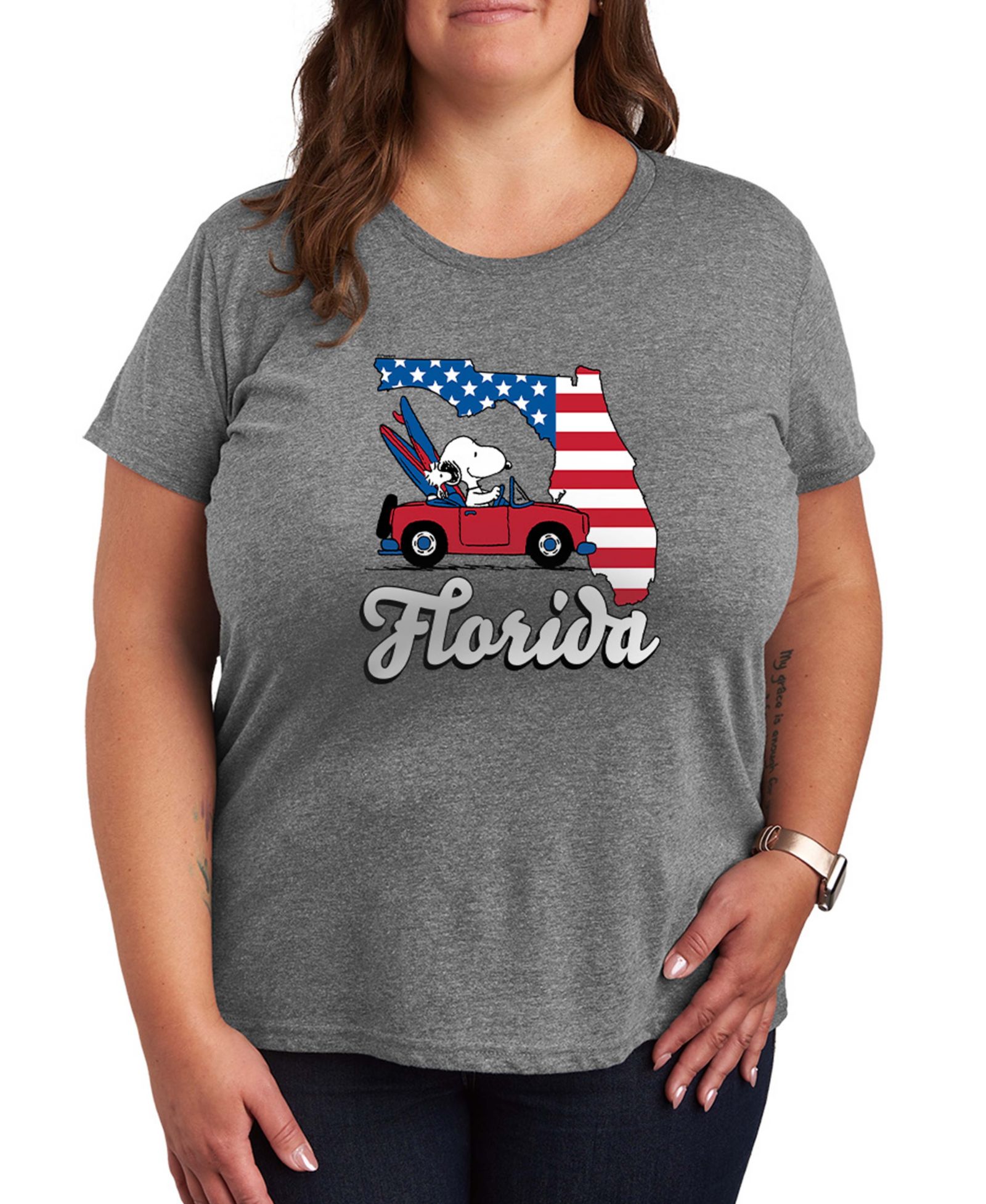 Футболка Hybrid Apparel Plus Size Peanuts Florida Snoopy Woodstock Graphic Crewneck