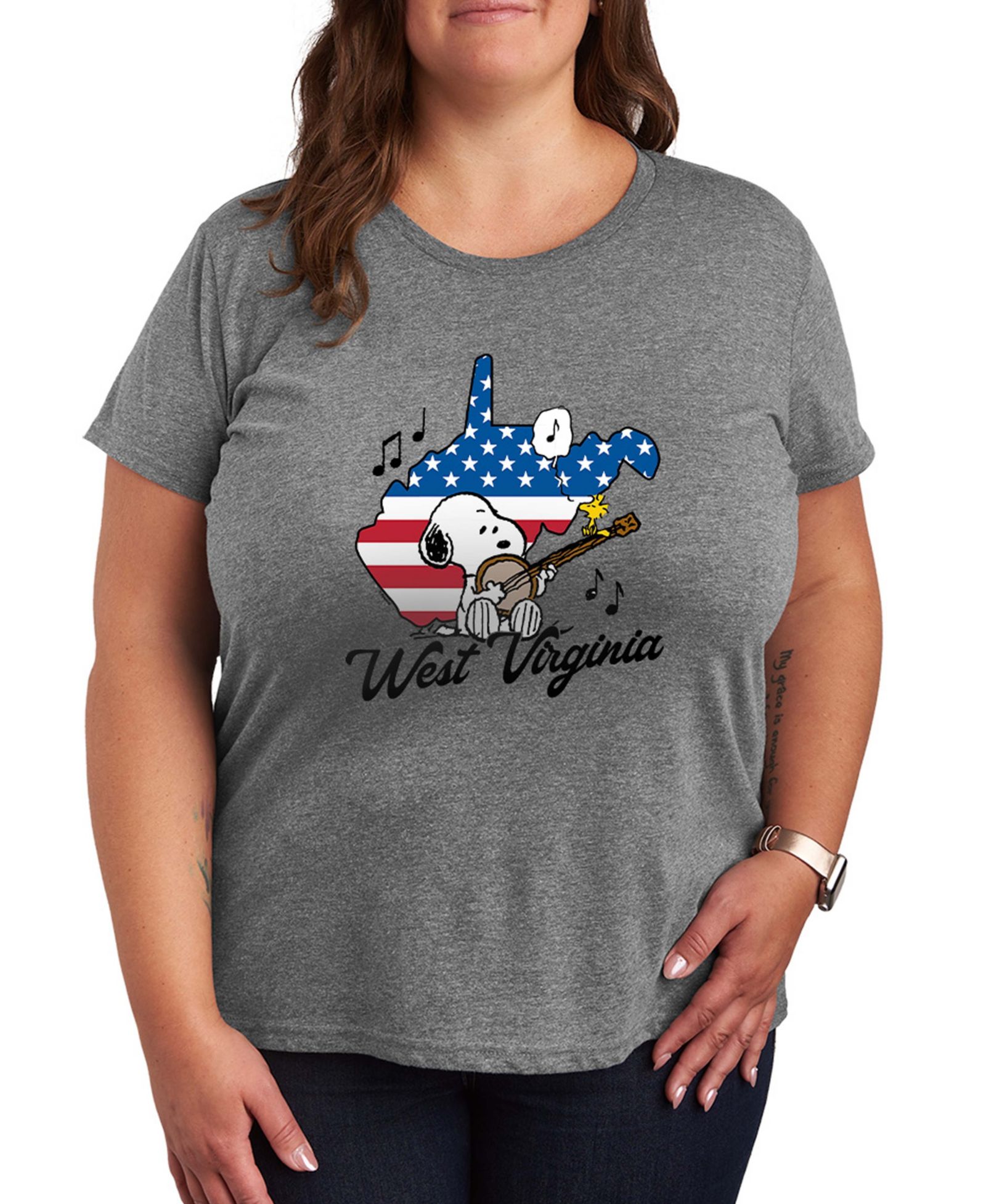 Мужская футболка Hybrid Apparel Plus Size Peanuts West Virginia Snoopy Graphic, с круглым вырезом