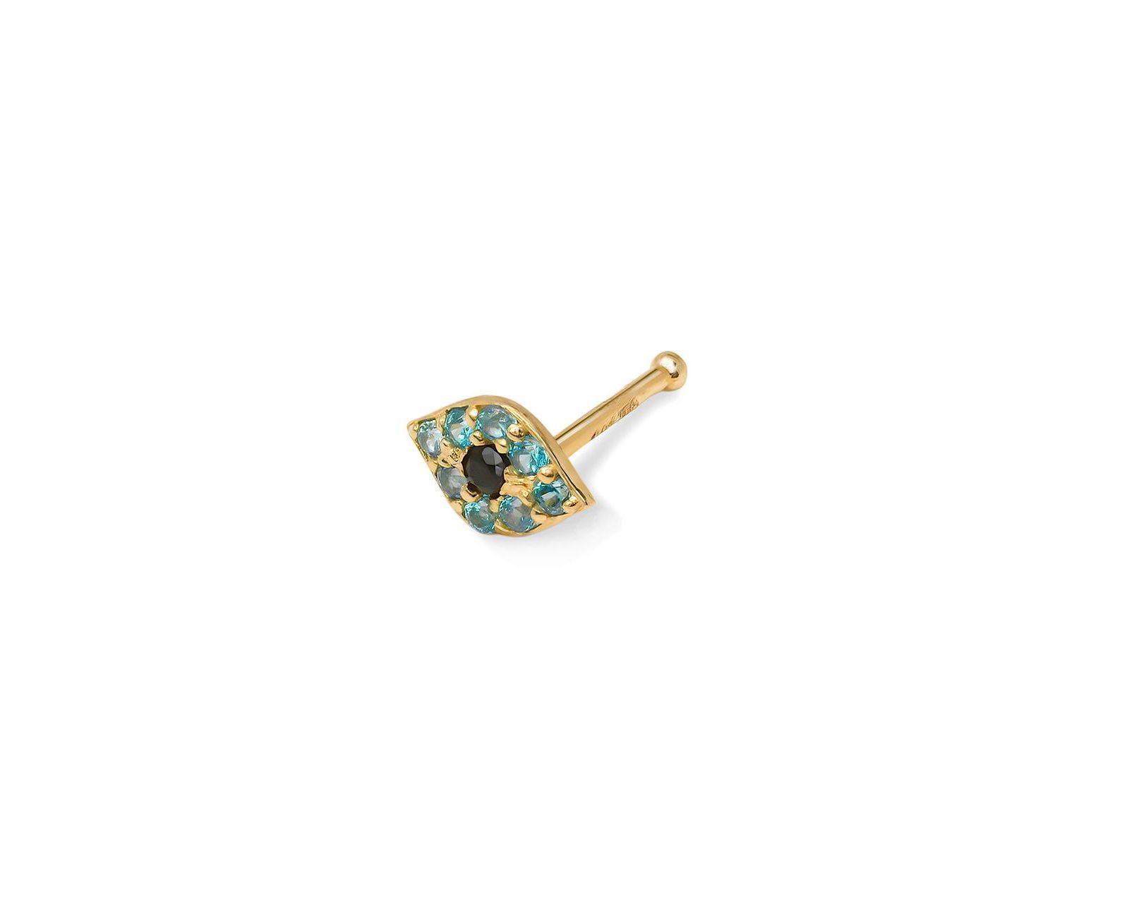 Curata Jewelry Solid 14k  Gold 20G  Cubic Zirconia Evil Eye Nose Stud Ring Body Piercing Stud