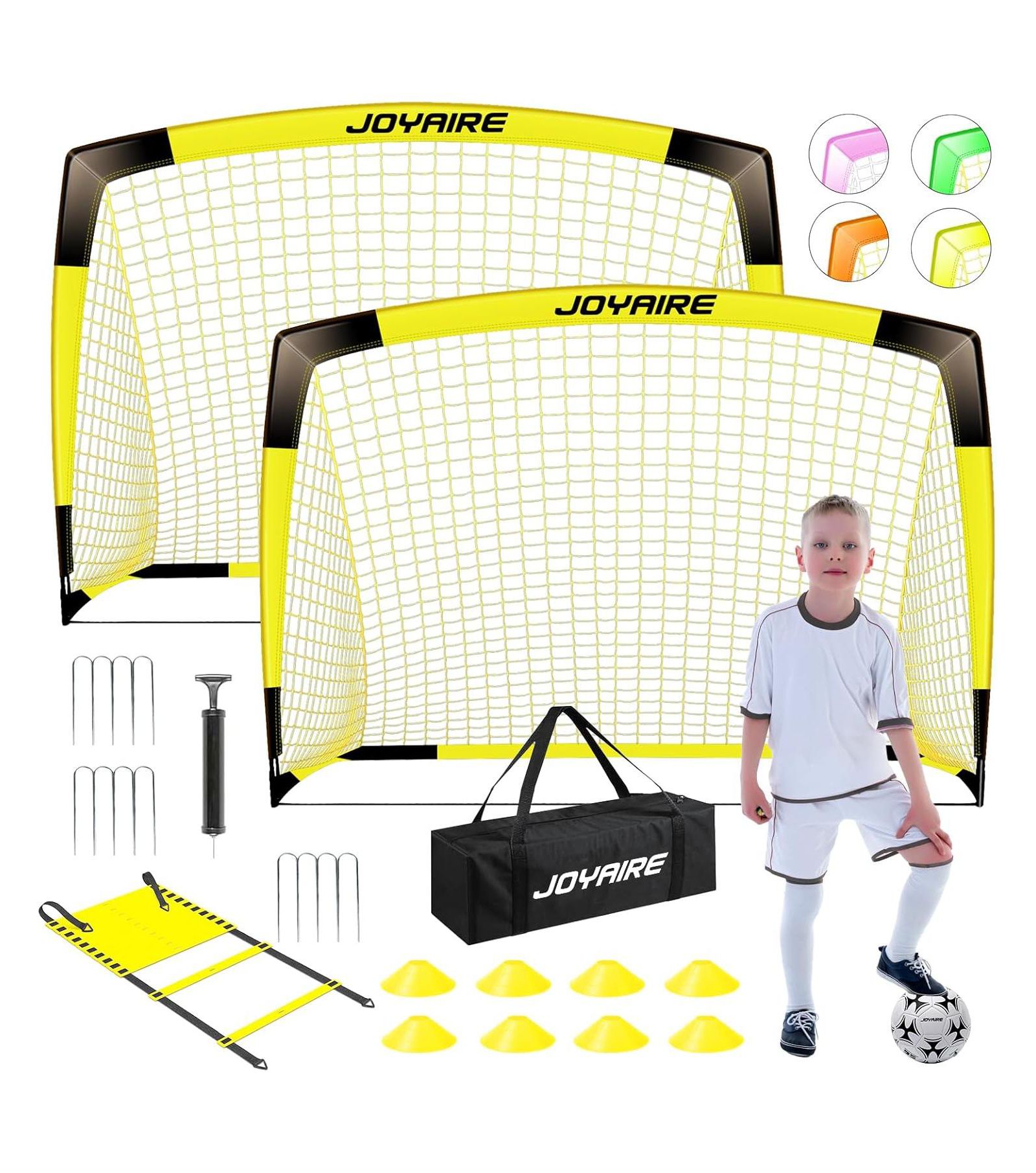 JOYAIRE 2 Set Pro-Grade Kids Backyard Soccer Goal, Tear-Resistant 5-Layer Polyester Net, Portable Pop Up Training Set