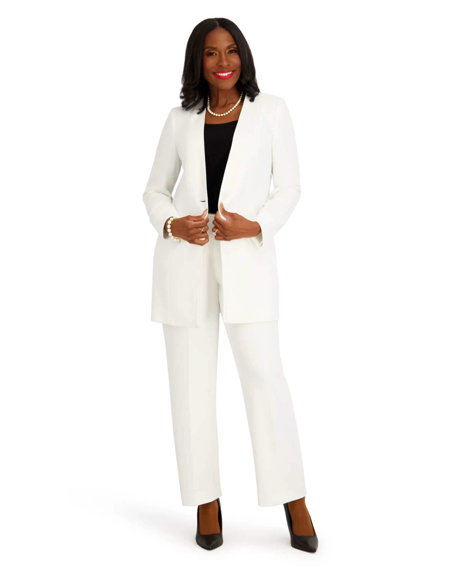 Kasper Women's Collarless Topper with Flat Piping Button-Front Blazer