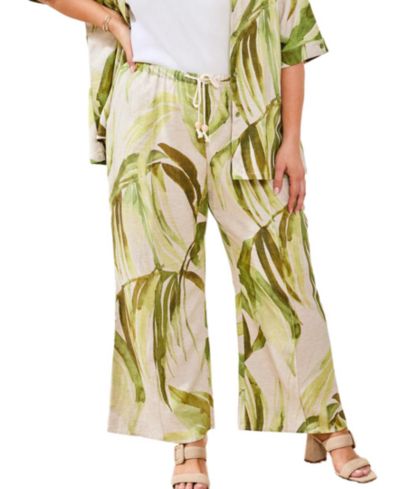 Брюки Tribal Plus Size с принтом из льна, расклешенные, с поясом
