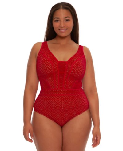 Becca ETC Plus Size Color Play Crochet Plunge One-Piece Swimsuit