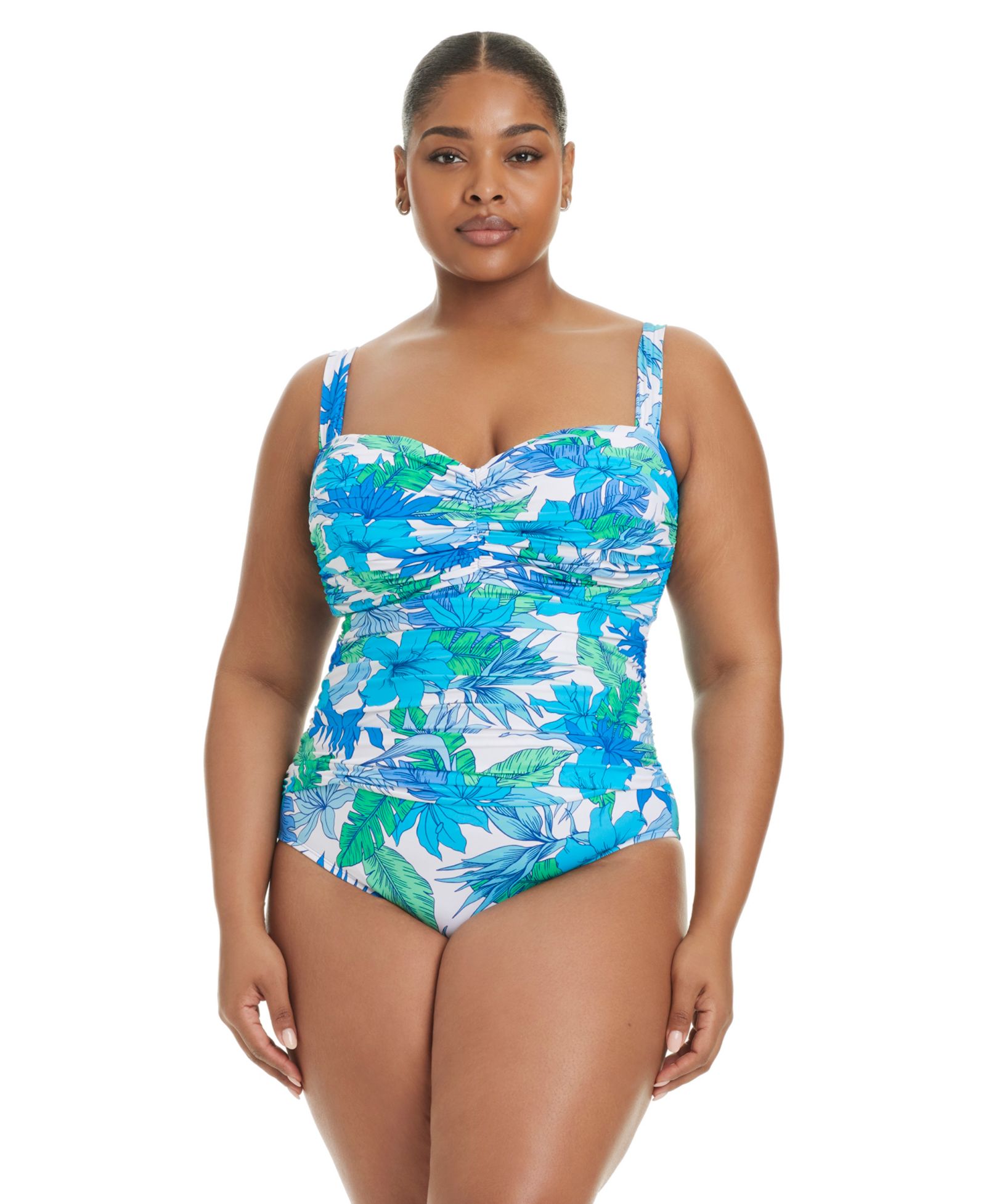 Bleu by Rod Beattie Plus Size Riviera Retreat Shirred-Front Sweetheart One-Piece Swimsuit