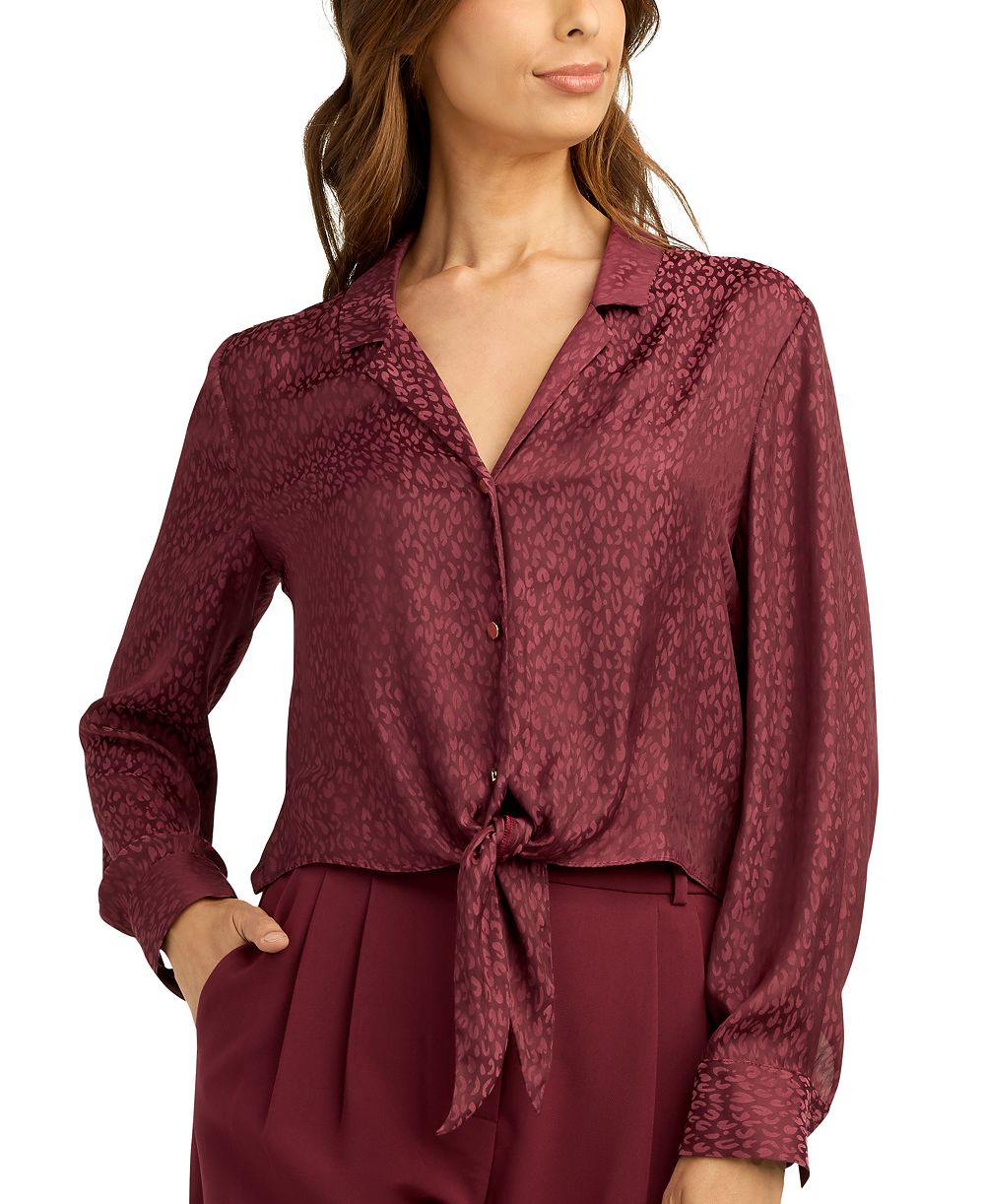 BCX Juniors' Satin Jacquard Collared Blouse