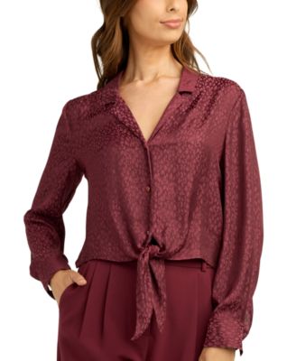 BCX Juniors' Satin Jacquard Collared Blouse