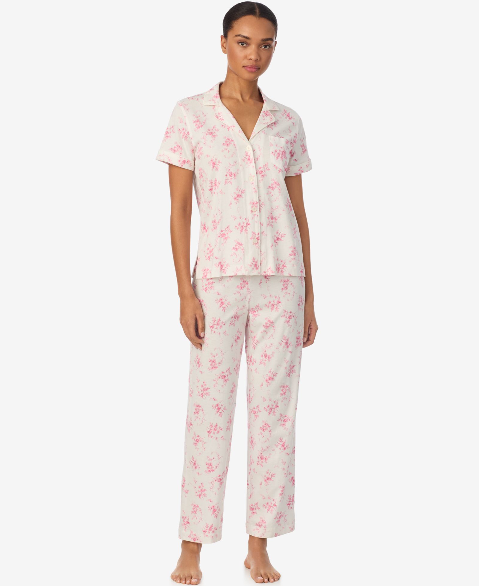 Lauren Ralph Lauren Women's Short-Sleeve Top and Ankle-Length Pajama Pants, 2-Piece Set