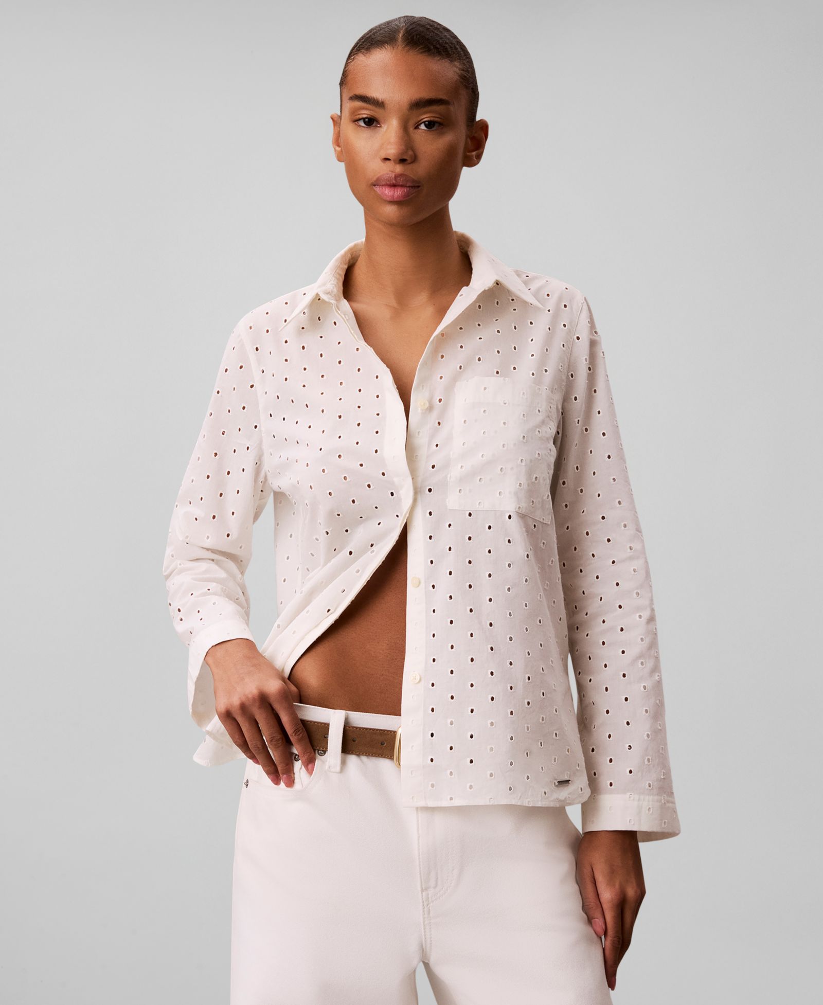 Calvin Klein Women's Long-Sleeve Classic-Fit Collared Shirt