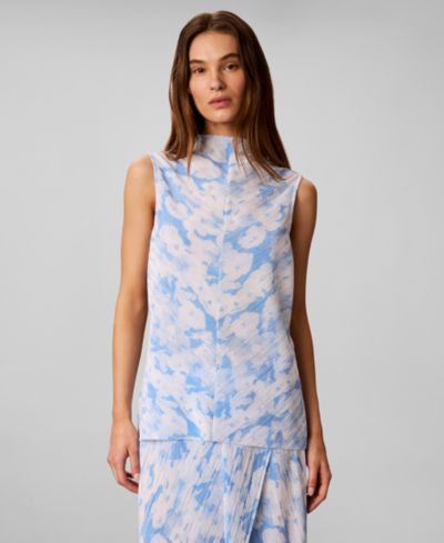 Женский топ Calvin Klein Women's Printed Plisse Mock Neck Sleeveless