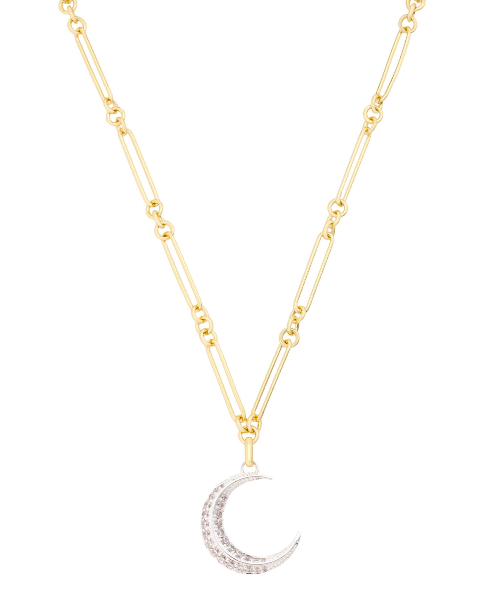 Unwritten Cubic Zirconia Fine Silver-Plated Two Tone Moon Pendant Necklace