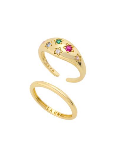 Unwritten Cubic Zirconia Gold-Tone Plated Multi Color Star Duo Stacking Ring Set