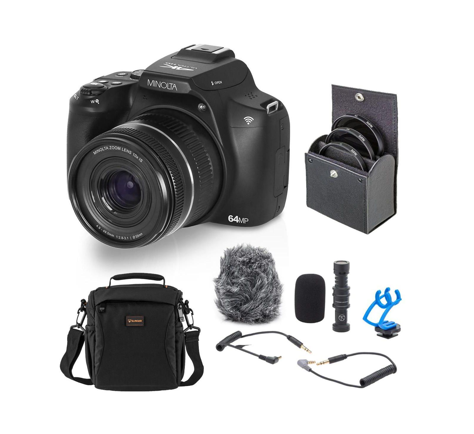 Minolta MNB10Z 64MP Digital Camera, Bundle with Shotgun Microphone, 49mm Filter Kit and Shoulder Bag
