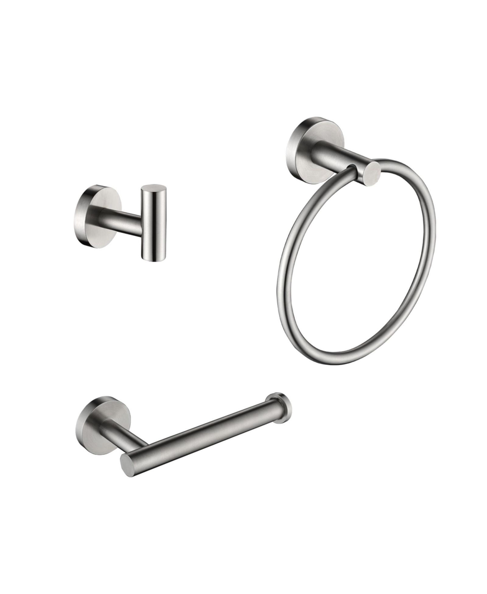 RAINSKEN 3 - Piece Bathroom Hardware Set, Toilet Paper Holder, Clothes Hook and Towel Rack Ring, Stainless Steel Bath Accessories - Brushed Nickel