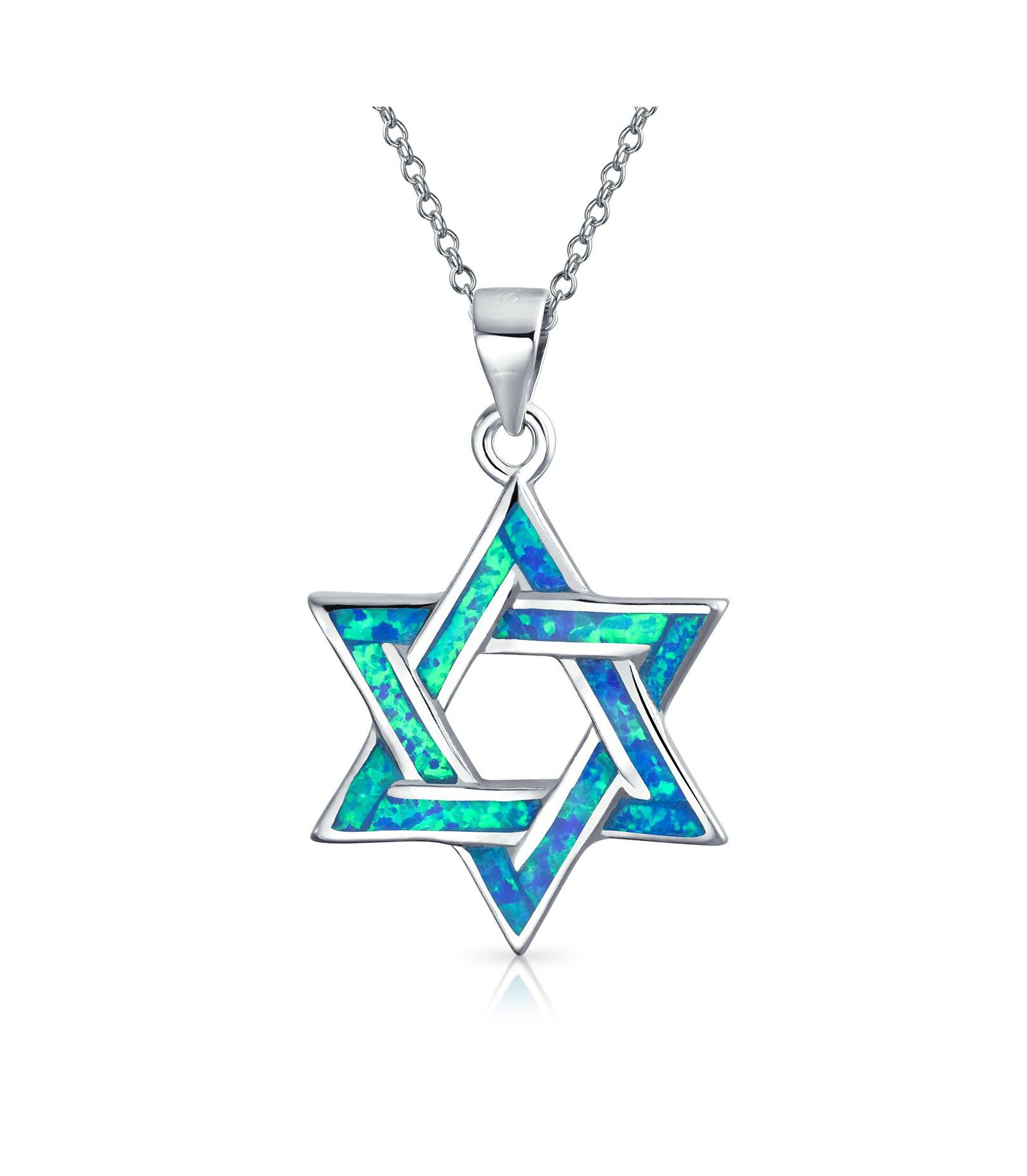 Bling Jewelry Judaic Created White Opal Star Of David Pendant Necklace Sterling Silver